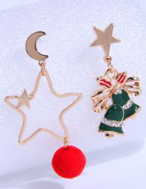 Pendientes Asimétricos De Estrella Y Luna De Aleación Con Gota De Diamante Y Campana De Aceite