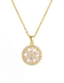 Fashion Gold Titanium Steel Diamond Flower Necklace
