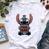 Fashion U White Cotton Printed Crew Neck Short Sleeves