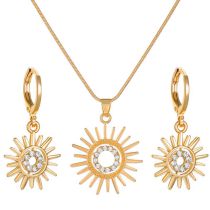 Fashion 17# Metal Diamond Round Necklace And Earrings Set