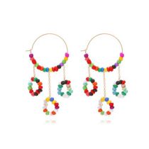 Fashion Color Colorful Rice Beads Beaded Braided Hoop Earrings