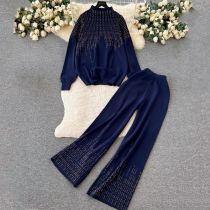 Conjunto De Pantalones De Cintura Alta Con Parte Superior De Diamante Caliente De Spandex