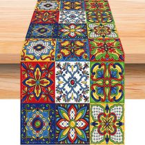 Fashion 16# Linen Print Geometric Kitchen Table Runner
