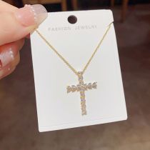Fashion Gold Copper Inlaid Zirconium Cross Necklace