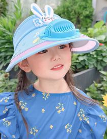 Fashion [usb+three-speed Adjustment] Sky Blue Glasses Rabbit Plastic Cartoon Printed Children's Sunscreen Hat With Fan Empty Top (live)