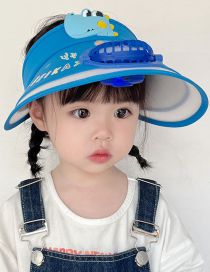 Fashion [usb+three-speed Adjustment] Fan Cap-blue Cool Dinosaur Plastic Cartoon Printed Children's Sunscreen Hat With Fan Empty Top (live)