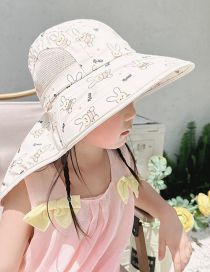 Fashion Beige Cute Rabbit Print. [elastic Design On The Back Of The Head Not A Small Head] Fabric Printed Shawl Children's Sun Hat