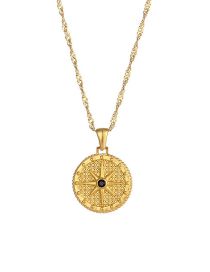 Fashion Gold Stainless Steel Inlaid Zirconium Octagram Compass Necklace