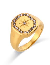 Fashion Gold Stainless Steel Gold Plated Square Octagram Ring With Diamonds