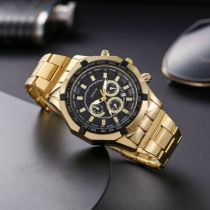 Fashion Gold Watch Stainless Steel Round Dial Mens Watch