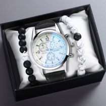 Conjunto De Pulsera Con Cuentas Y Reloj Redondo De Acero Inoxidable Para Hombre