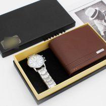 Conjunto De Hombre Con Cartera Y Reloj Redondo De Acero Inoxidable.