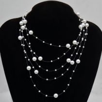 Collar De Hilo De Pescado De Perlas Multicapa