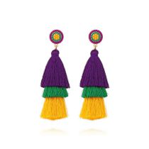 Fashion Color Alloy Inlaid Rice Beads Color Matching Tassel Earrings
