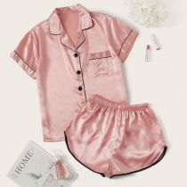 Set De Pijama De Pantalones Cortos De La Solapa De Poliéster
