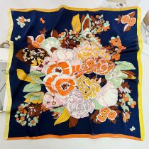 Fashion 1# Dark Blue Polyester Printed Square Scarf