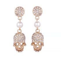 Fashion 35# Ghost Head Earrings-gold Alloy Diamond Skull Earrings