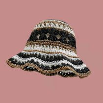 Fashion 8 Color Stripes Black/white Rainbow Stripe Wide Brim Straw Hat