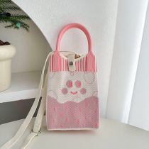 Fashion Pink Smiley Face Polyester Printed Large Capacity Crossbody Bag