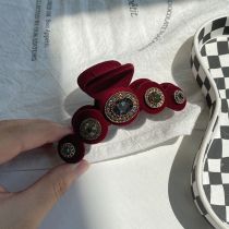 Fashion Round Clip Red Oval Diamond Velvet Diamond Geometric Clip