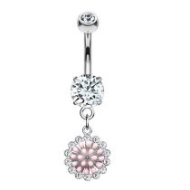 Piercing Ombligo Geométrico De Acero Con Diamantes