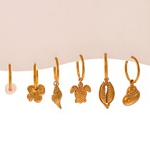 Fashion Gold Titanium Steel Starfish Series Pearl Earrings 6-piece Set