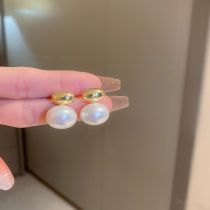 57# Oval Pearl Real Gold Plating Metal Oval Pearl Earrings