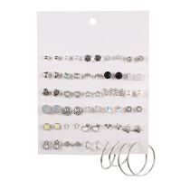 Set 32 Alloy Diamond Heart Flower Leaf Pearl Geometric Earring Set