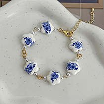 Blue Flower Ceramic Pearl Bracelet