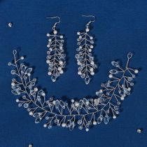 Conjunto De Pendientes Con Diadema De Hojas Trenzadas Con Perlas Y Diamantes De Imitación