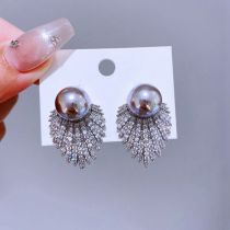 Pendientes Irregulares Con Forma De Corazón De Flor De Piña Geométrica De Cobre Y Diamante