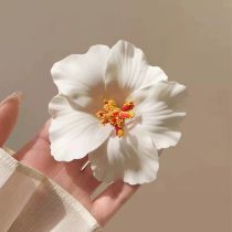 Hibiscus White Fabric Imitation Flower Hairpin