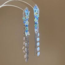 22# Silver-blue-green Crystal Geometric Starfish Butterfly Irregular Earrings