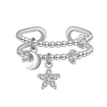 Ring 36# Silver Diamond Round Butterfly Leaf Pearl Geometric Round Ring