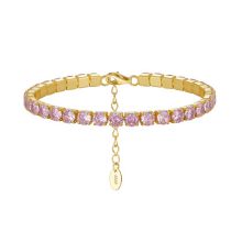 14k Gold 4mm Pink Zirconium Silver And Diamond Claw Chain Bracelet