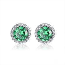 Earrings 124# Silver Round Diamond Earrings