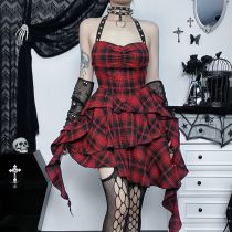 Falda Irregular De Cuello Halter A Cuadros
