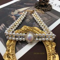 Collar Ovalado De Aleación Con Cuentas De Perlas Y Diamantes