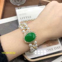 Pulsera Ovalada De Aleación Con Cuentas De Perlas Y Diamantes