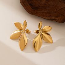 Gold Titanium Steel Geometric Leaf Earrings