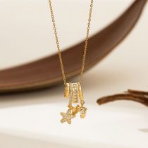 Starfish Shell Necklace [gold] Titanium Steel Diamond Flower Shell Four-leaf Flower Bow Blessing Bag Necklace