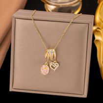 Heart Flower Necklace [gold] Titanium Steel Diamond Flower Shell Four-leaf Flower Bow Blessing Bag Necklace