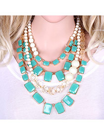 Elegant Blue Square Shape Decorated Mutilayer Short Chain Necklace