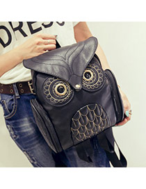 Cute Black Pure Color Decorated Owl Shape Desgin Backpack